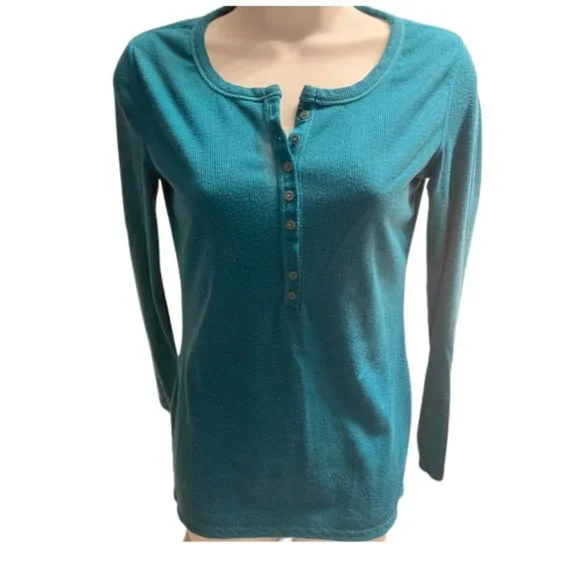 Green Ribbed Henley Top - Picture 5 of 8